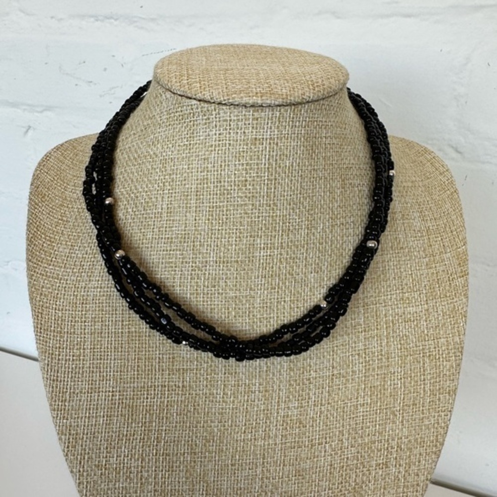 Silpada Vintage Black Onyx beaded  .925 Israel Sterling Silver 3 Strand Necklace